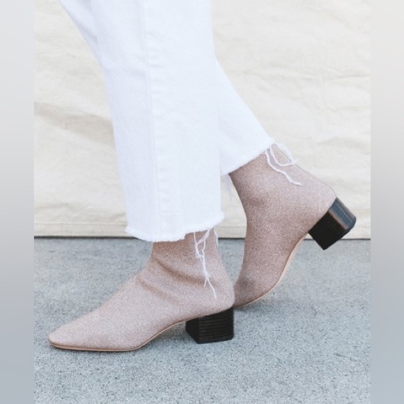 Loeffler Randall / Carter Bootie sock boot block heelmetallic sparkly pink 7.5
